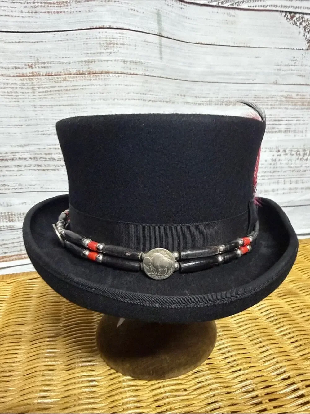 Jaxon Hats Deadman Hat with Beaded Buffalo Nickel Band Black Small